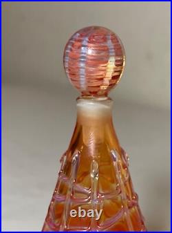Vintage hand blown art glass spun pink opal iridescent perfume bottle sculpture