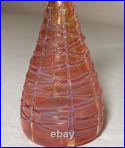 Vintage hand blown art glass spun pink opal iridescent perfume bottle sculpture