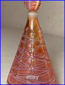 Vintage hand blown art glass spun pink opal iridescent perfume bottle sculpture