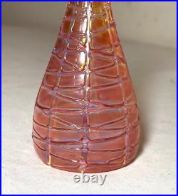 Vintage hand blown art glass spun pink opal iridescent perfume bottle sculpture