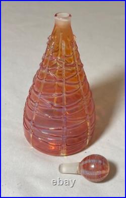 Vintage hand blown art glass spun pink opal iridescent perfume bottle sculpture