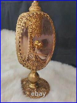 Vintage metal Rose Vanity Perfume Bottle Filigree Ormolu Gold Plate