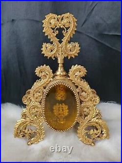 Vintage metal large Vanity Perfume Bottle Filigree Ormolu Gold Plate Cinderella
