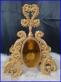 Vintage metal large Vanity Perfume Bottle Filigree Ormolu Gold Plate Cinderella
