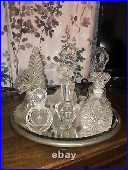 Vintage ornate clear perfume bottles with antique mirror 9 Bottles