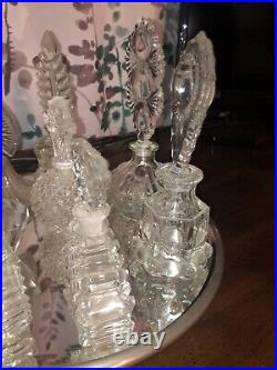 Vintage ornate clear perfume bottles with antique mirror 9 Bottles (my Room)