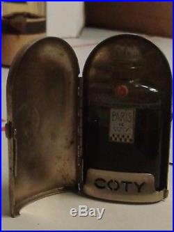 Vintage perfume coty PARIS lalique stopper bottle rare mini bottle & metal case