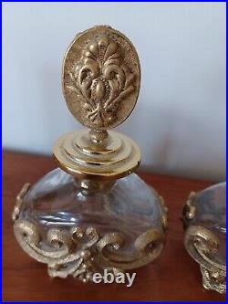 Vintage pr. Vanity bottles Gold Ormolu decorated Glass Perfume Eau de toilette