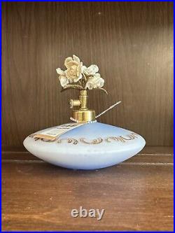 Vintage stain blue with gold design atomizer perfume bottle with rose top