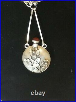 Vintage sterling silver 925 Amber Flower Perfume Bottle Necklace