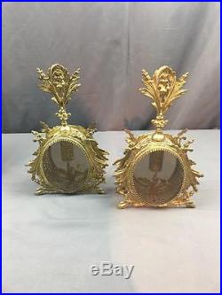 VntG Ladies Vanity Filigree & Cherub Perfume Bottles Frame Box 24K Gold Plated