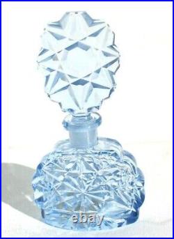 Vtg 1920s Antique Art Deco Czech Perfume Bottle Blue Cut Glass Stopper