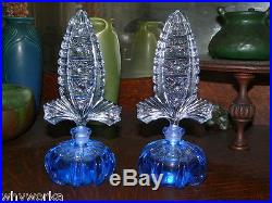 Vtg 1930s Blue Glass Perfume Bottles Vanity Dresser Set w Large Fancy Stoppers