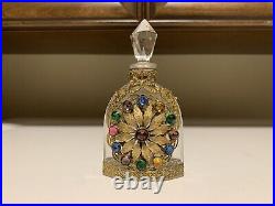 Vtg 1930s Jeweled Czechoslovakian Perfume Bottle Crystal Dauber