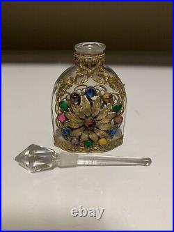 Vtg 1930s Jeweled Czechoslovakian Perfume Bottle Crystal Dauber