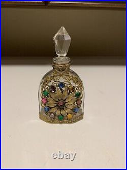 Vtg 1930s Jeweled Czechoslovakian Perfume Bottle Crystal Dauber