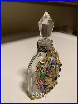 Vtg 1930s Jeweled Czechoslovakian Perfume Bottle Crystal Dauber