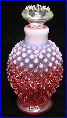 Vtg 1940's Fenton Glass Cranberry Opalescent Hobnail Vanity Set Perfume Powder