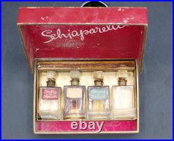Vtg 1940's Schiaparelli Mini Glass Perfume Bottles Complete Set/4 withOriginal Box