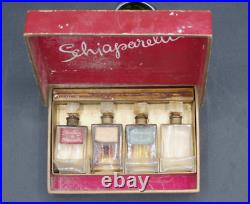 Vtg 1940's Schiaparelli Mini Glass Perfume Bottles Complete Set/4 withOriginal Box