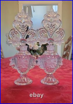 Vtg 1940s Pair Imperial Cut Glass Irice Grapevine Perfume Bottle & Stopper