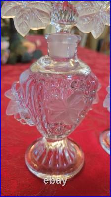 Vtg 1940s Pair Imperial Cut Glass Irice Grapevine Perfume Bottle & Stopper