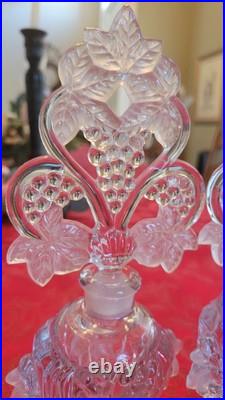 Vtg 1940s Pair Imperial Cut Glass Irice Grapevine Perfume Bottle & Stopper