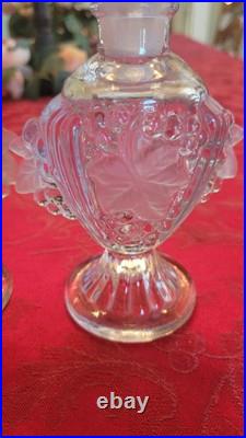 Vtg 1940s Pair Imperial Cut Glass Irice Grapevine Perfume Bottle & Stopper