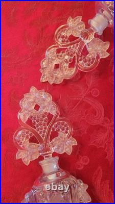 Vtg 1940s Pair Imperial Cut Glass Irice Grapevine Perfume Bottle & Stopper