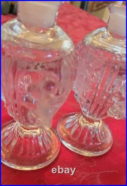 Vtg 1940s Pair Imperial Cut Glass Irice Grapevine Perfume Bottle & Stopper