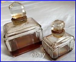 Vtg 2 Rare Caron Bellodgia Perfume Baccarat Crystal Bottles Bottom Etched Reducd