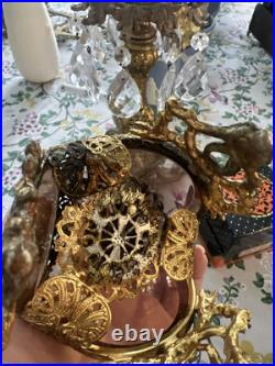 Vtg 3 Panel Beveled Peach Glass Ormolu Gold Filigree Perfume Bottle Hollywood