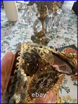 Vtg 3 Panel Beveled Peach Glass Ormolu Gold Filigree Perfume Bottle Hollywood