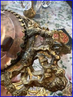 Vtg 3 Panel Beveled Peach Glass Ormolu Gold Filigree Perfume Bottle Hollywood