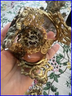Vtg 3 Panel Beveled Peach Glass Ormolu Gold Filigree Perfume Bottle Hollywood