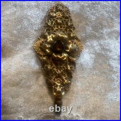 Vtg 3 Panel Beveled Peach Glass Ormolu Gold Filigree Perfume Bottle Hollywood