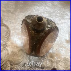 Vtg 3 Panel Beveled Peach Glass Ormolu Gold Filigree Perfume Bottle Hollywood