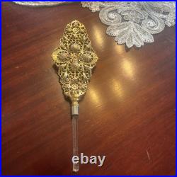 Vtg 3 Panel Beveled Peach Glass Ormolu Gold Filigree Perfume Bottle Hollywood