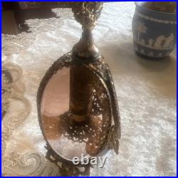 Vtg 3 Panel Beveled Peach Glass Ormolu Gold Filigree Perfume Bottle Hollywood