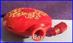 Vtg ART DECO LIONCEAU perfume bottle old FRENCH OPAQUE RED GLASS antique SIGNED