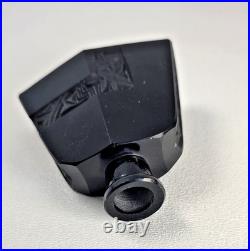 Vtg Art Deco Czech Black Glass Perfume Bottle Intaglio Etched Stopper Dauber