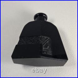 Vtg Art Deco Czech Black Glass Perfume Bottle Intaglio Etched Stopper Dauber