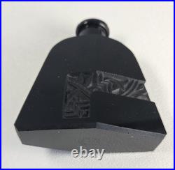 Vtg Art Deco Czech Black Glass Perfume Bottle Intaglio Etched Stopper Dauber