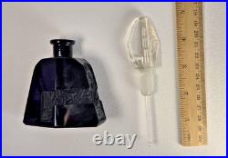 Vtg Art Deco Czech Black Glass Perfume Bottle Intaglio Etched Stopper Dauber