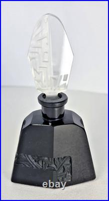 Vtg Art Deco Czech Black Glass Perfume Bottle Intaglio Etched Stopper Dauber Vtg Art Deco Czech Black Glass Perfume Bottle Intaglio Etched Stopper Dauber