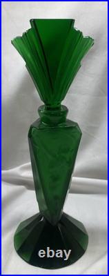 Vtg Art Deco Czeck Glass Green 11.25 Hoffman Perfume Bottle Nudes Panels Rare