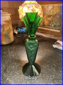 Vtg Art Deco Czeck Glass Green 11.25 Hoffman Perfume Bottle Nudes Panels Rare