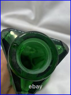 Vtg Art Deco Czeck Glass Green 11.25 Hoffman Perfume Bottle Nudes Panels Rare