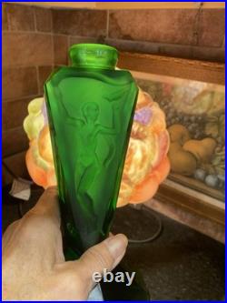 Vtg Art Deco Czeck Glass Green 11.25 Hoffman Perfume Bottle Nudes Panels Rare