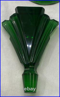 Vtg Art Deco Czeck Glass Green 11.25 Hoffman Perfume Bottle Nudes Panels Rare